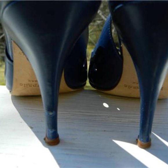 Kate Spade Blue Leather Peep Toe Sling Back High Heel Classic Shoes/Pumps Size 8 - Picture 10 of 10